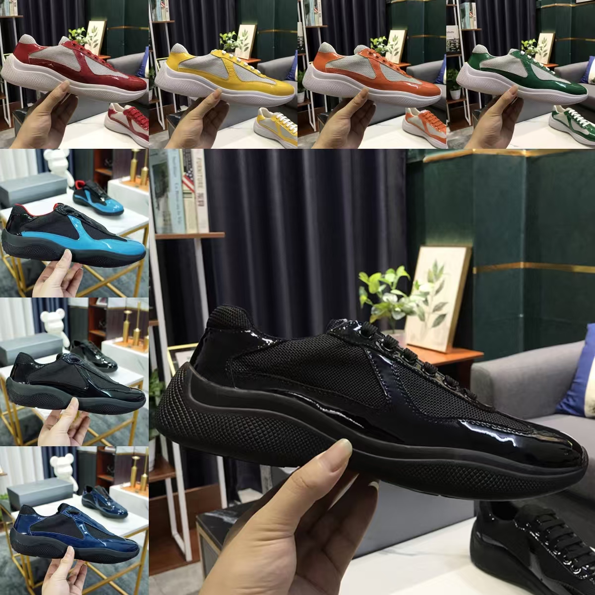 designer sneakers casuals patent leather trainers men women mesh low top running shoes black white orange green blue red yellow size eur 36-46