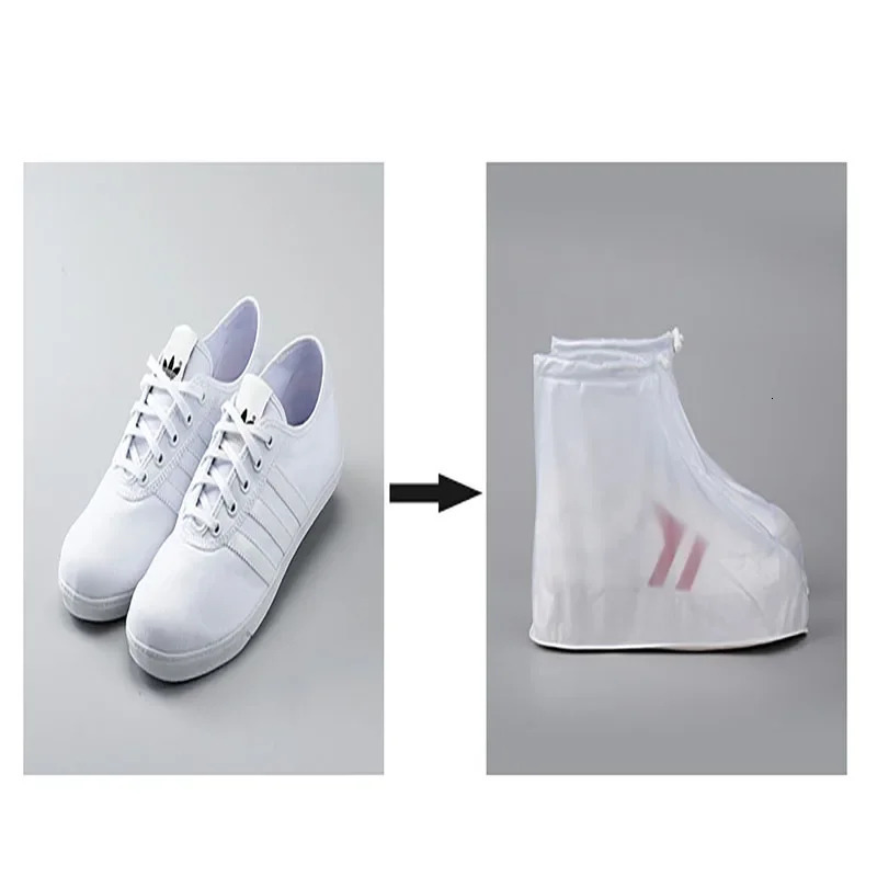 1 pair of anti slip and waterproof shoe covers PVC silicone sole reusable suitable for rain snow Multi size unisex white 250428s