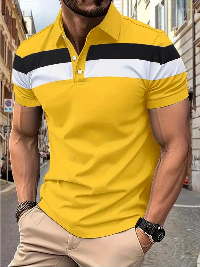 Mens T Shirts Short Sleeve Chest Three Stripes Color Matching Fashion With Lapel Casual Top T-shirt