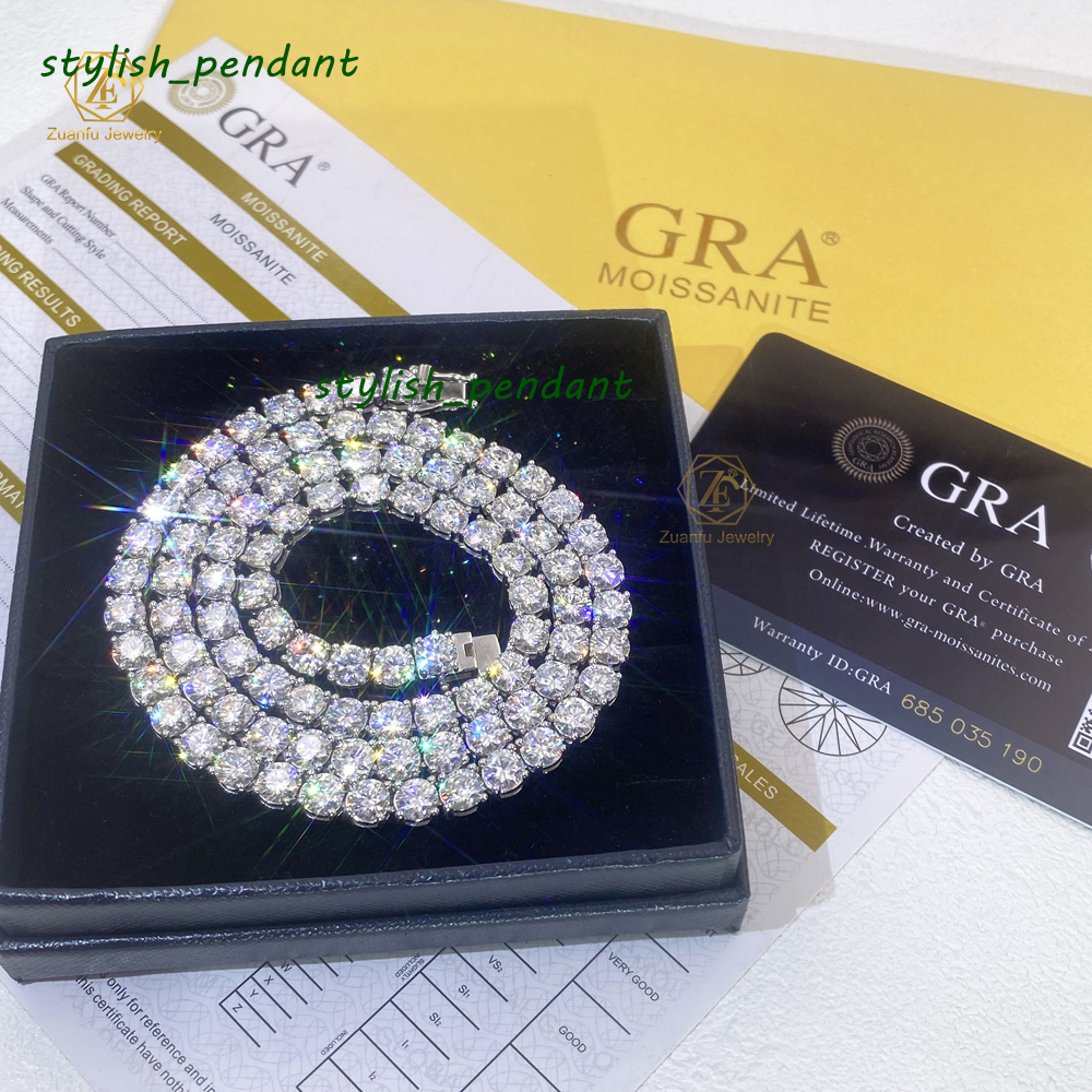 Fashion Hip Hop Jewelry 2MM 3MM 4MM 5MM Width Gold Plated Bling VVS Round Moissanite Tennis Chain Necklace with GRA