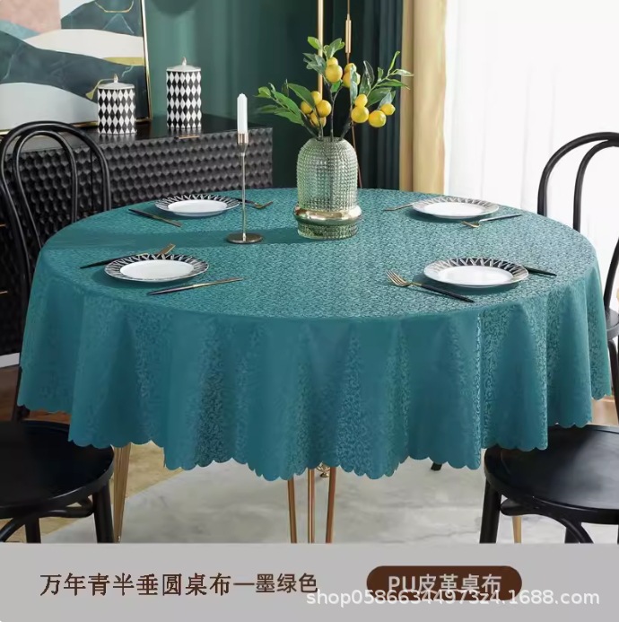 XX0375 high-grade waterproof, oil-proof, scalding-proof and washable tablecloth for restaurants, household, round PU tablecloth for hotels, dirt-resis