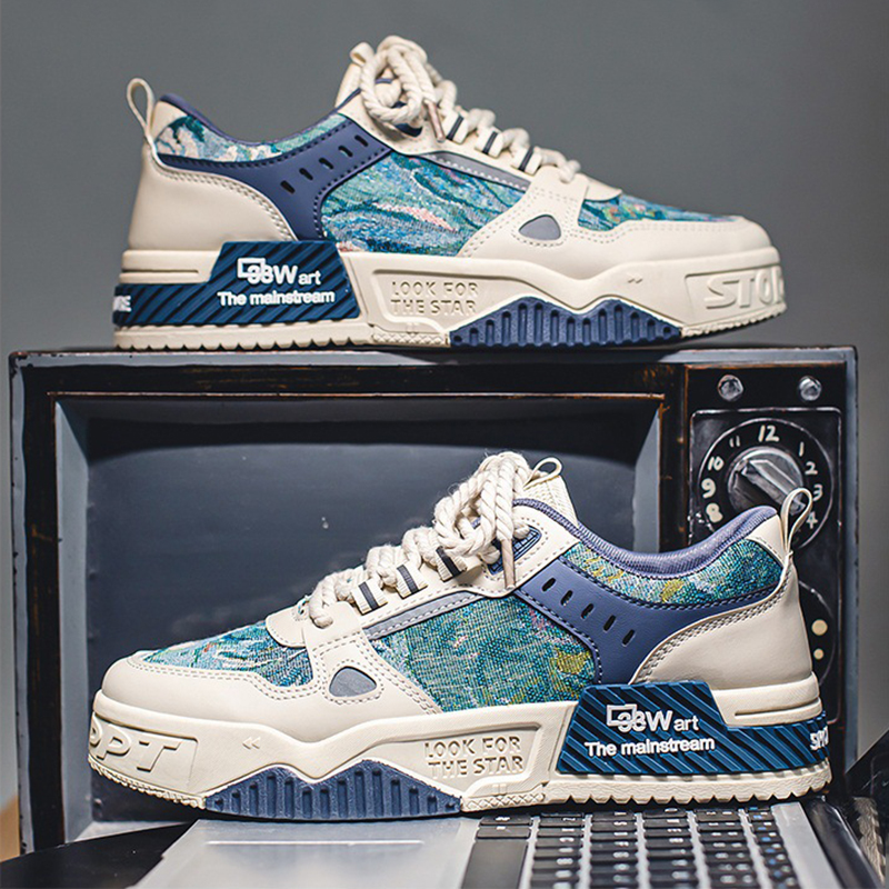 free shipping designer sneakers tenis mens shoes ink-wash painting style trainers thick sole outdoor shoes casual comfortable fashion low flats sport 