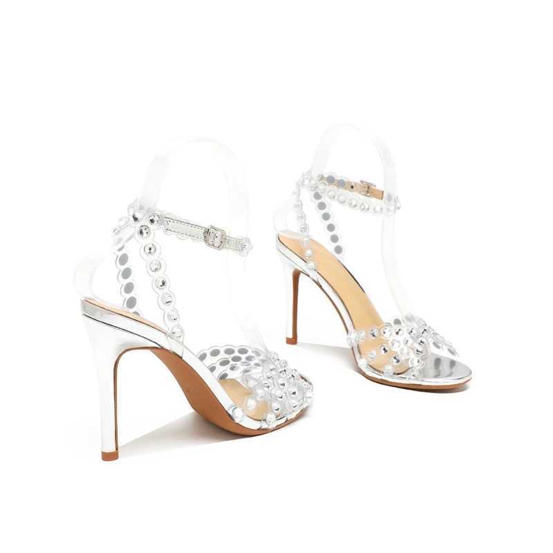 New Summer Womens High-heeled Sandals Elegant Lady High Heels Jelly Diamd Sandals Stiletto Round Toe Sier High HeelsXJ250508