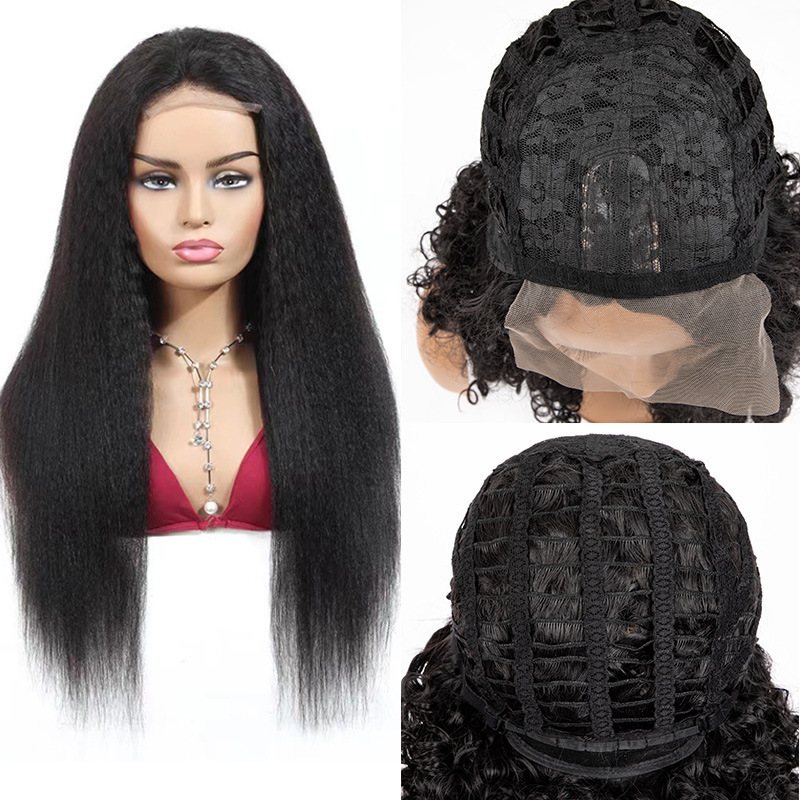 wig Womens front lace Yaki mid split long straight high temperature silk synthetic hair headband wigs