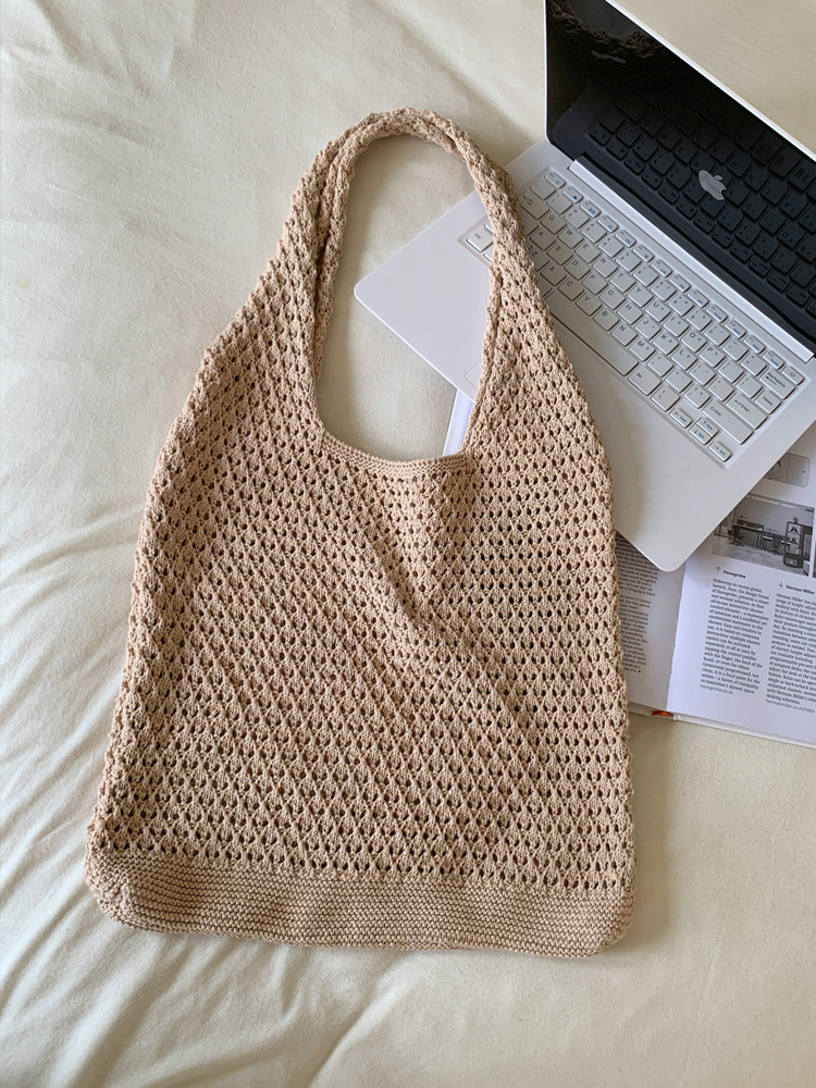 Cross-border Amazon Knitted Bag Yarn Simple Summer Versatile Casual Open Shoulder Bag Women's Large Capacity Knitted Bag
