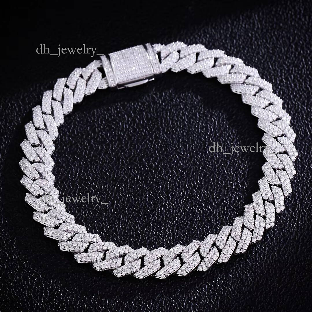 8MM Full Moissanite Chain Bracelet for Men Women Certified 100% Sterling Sier Hip Hop Cuban Link Male Jewelry Gift