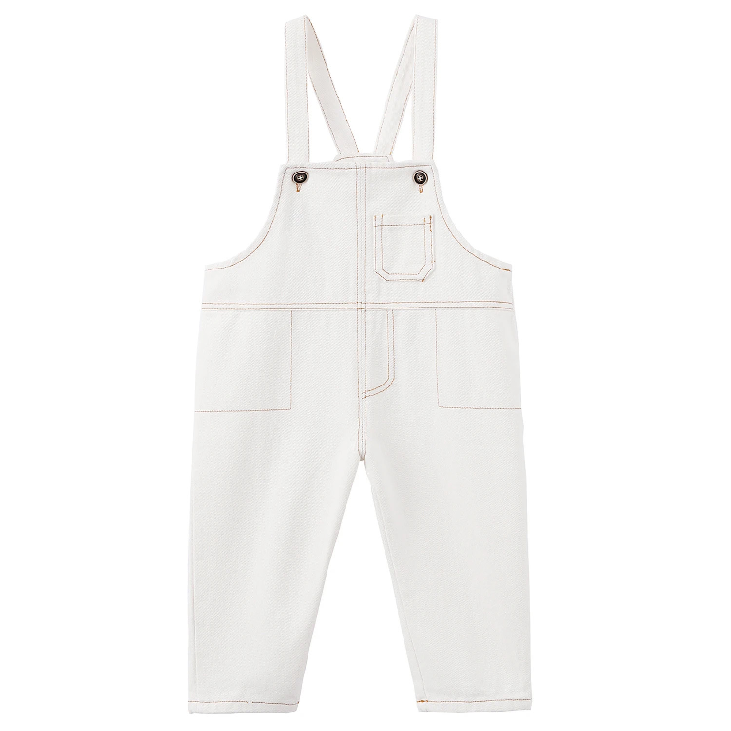 Mudkingdom Toddler Boys Girls Denim Overalls Button Multi-pocket Cotton Plain White Pants for Kids Jean Jumpsuit 1-7 Years 250508