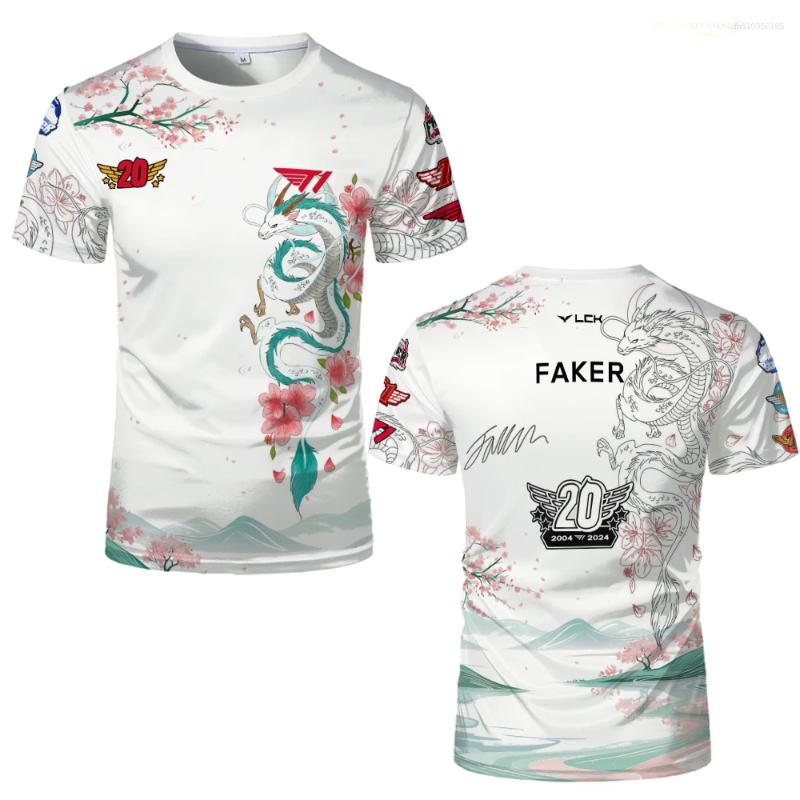 Mens T Shirts T1 E-sports Club 20th Anniversary Special T-shirts Trendy Competition Tops Faker Fan Support T-shirt