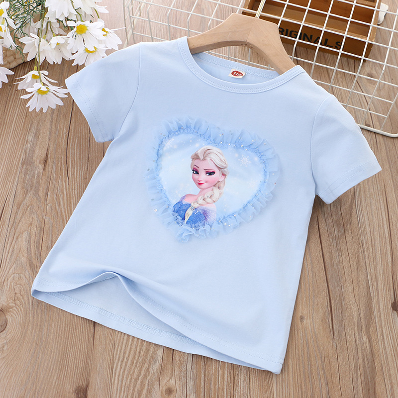 DISNEY Frozen Princess Elsa kids designer clothes toddler designer clothes Children summer clothes girl short-sleeved undershirt,cartoon princess T-sh