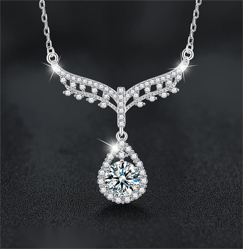 S925 Sterling Silver Moissanite Angel Water Drop Necklace Women Luxury Pendant Collarbone Chain Jewelry