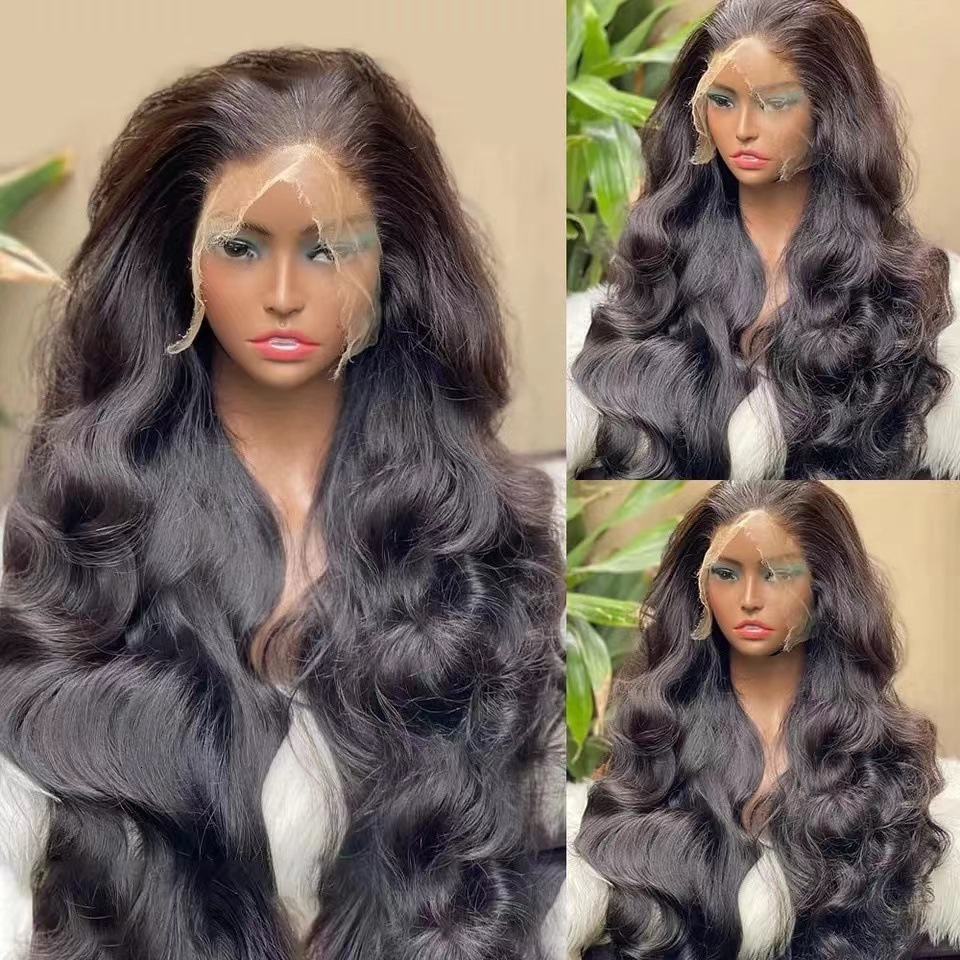 Female Wig Black Medium Split Large Wave Long Curled Front Lace Natural Fluffy Curly Full Headset