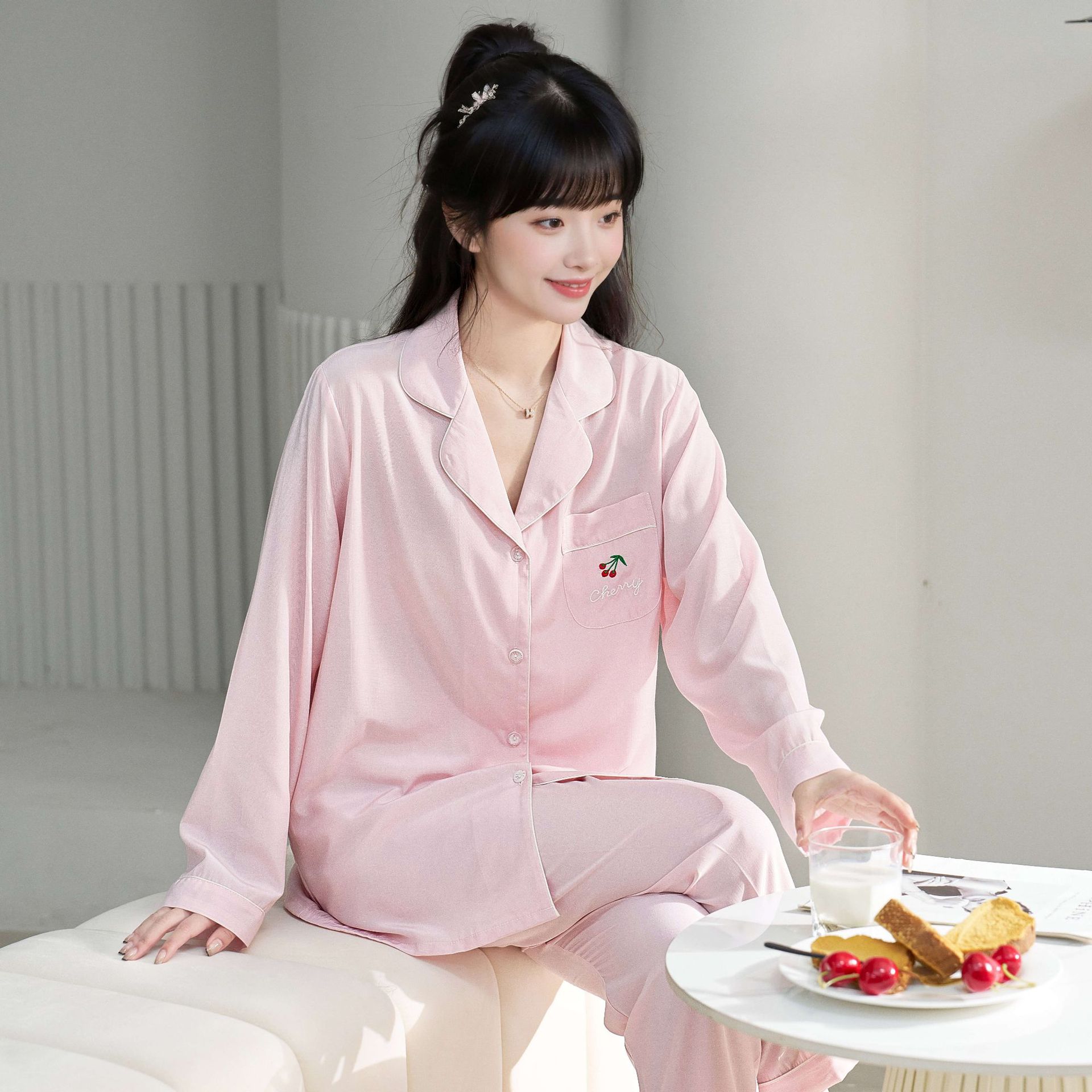 B869-Girls' nightdress short-sleeved thin breathable cool and comfortable big girl ladies home clothes pajamas summer