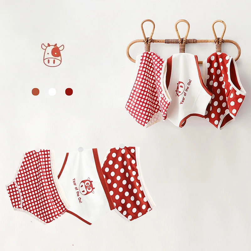 3Pcs/lot Kids Panties 7 Collections Chirdrens Underwear Lovely Girls Briefs Floral Grid Cute Pants Baby Dots Cotton Underpants 250508