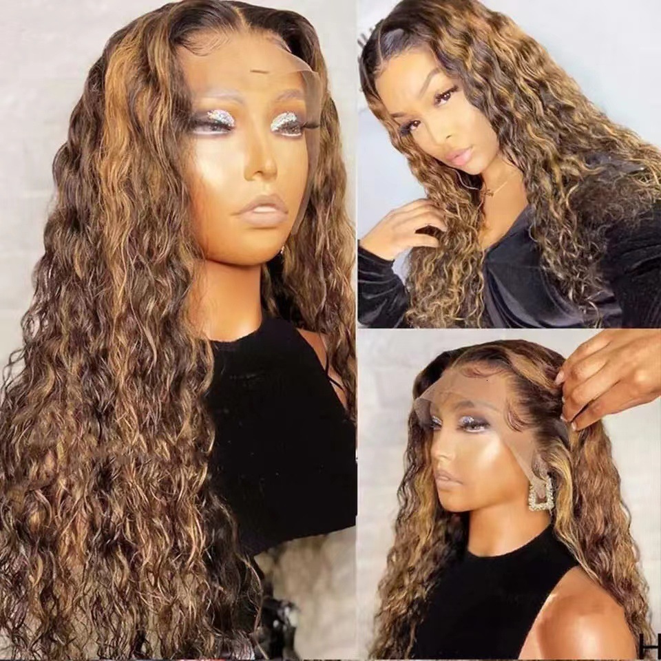 lace Front wig womens long curly hair small curly hair wavy curls mixed color synthetic headband