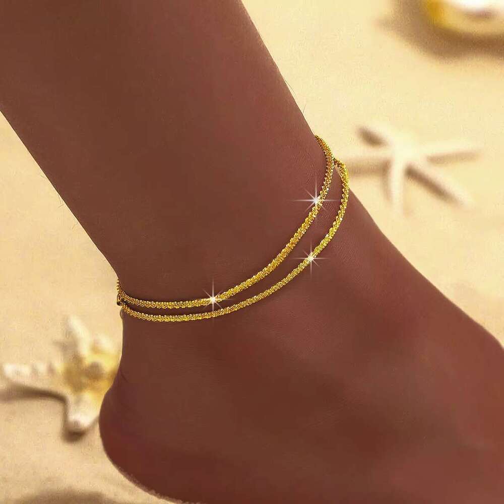 DHcollections Pure Sier Jewelry Cross Pearl Sparkling Chain, Girl's Ankle Chain