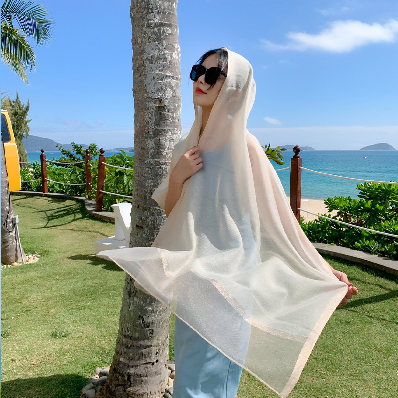 K656 Summer seaside thin sun protection beach towel for women taking photos with versatile vacation fashion gauze soft silk scarf sunshade scarf