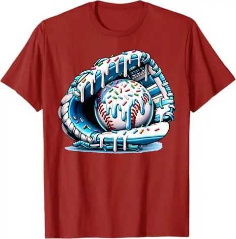 Baseball Drip Ice Sprinkles Baseball Glove T-Shirt Humor Funny Pitcher Catcher Graphic Outfit Novelty Gift Streetwear TeeT250508