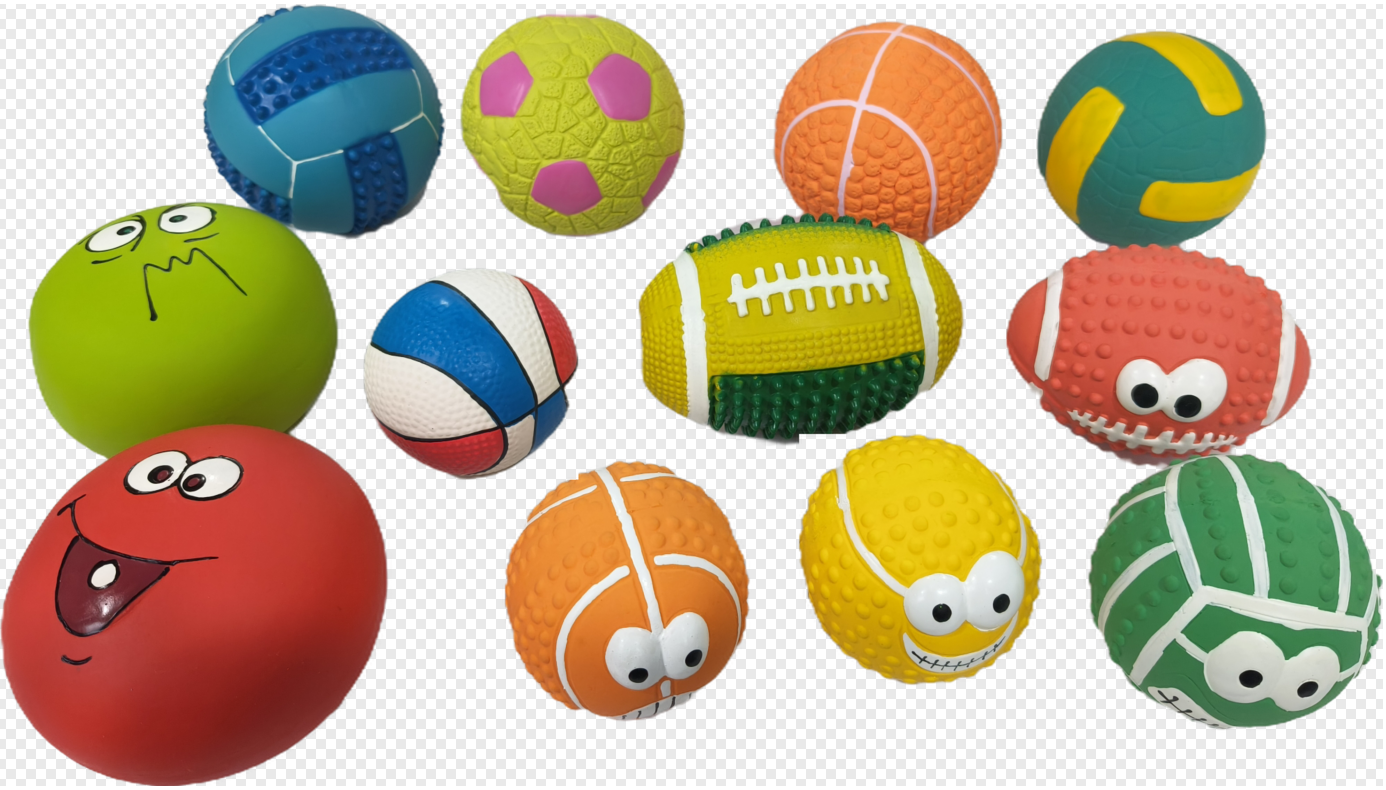 Rubber Chew Ball Dog Toy Squeaky Interactive Bouncy Ball Puppy Pet Toy with Distinct Designs 5pcs/Pack