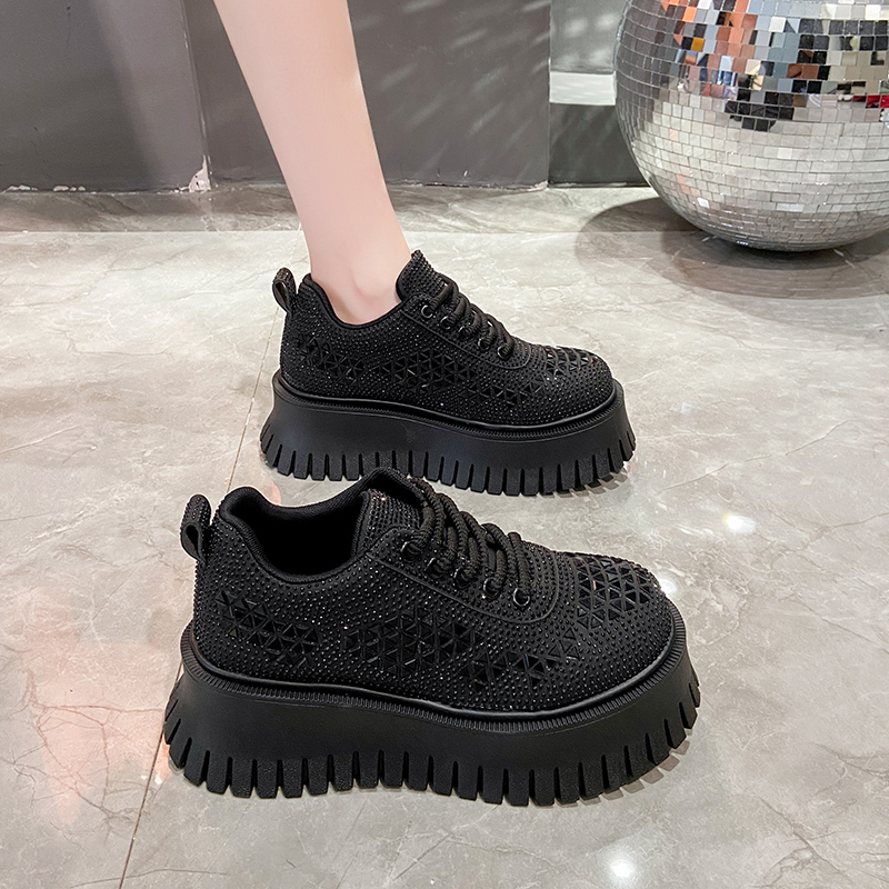 New 2025 Women's 5cm Thick Bottom Casual Shoes Crystal White Luxury Shining Sports Shoes Trendy Anti Slip Flat Casual Shoes Fashion Tennis Shoes 