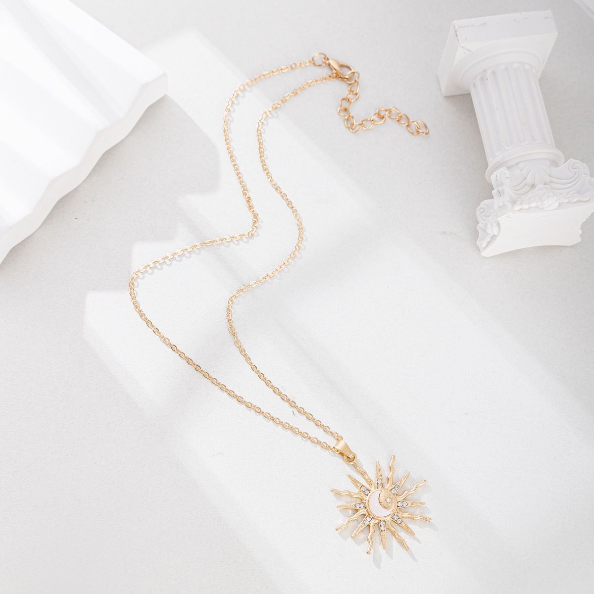 Sun & Star Pendant Necklace - Gold Plated Zinc Alloy Layering Chain with Zirconia, Dainty Celestial Jewelry for Women, Trendy Viral Necklace