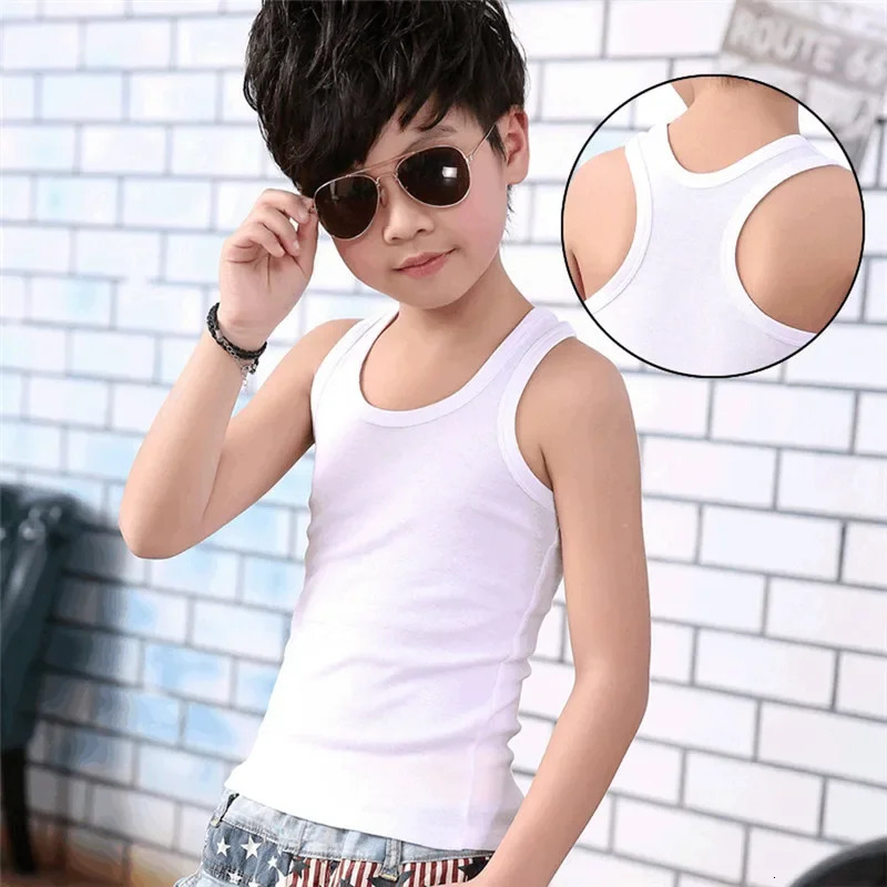 Children Vests T-shirts Summer Boys Girls Cotton Sports Tops Waistcoat Pure Color Casual Kids Vest 250508