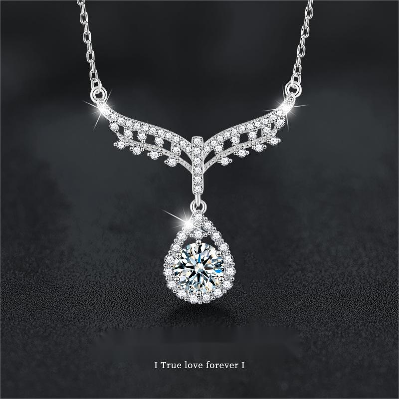 S925 Sterling Silver Moissanite Angel Water Drop Necklace Women Luxury Pendant Collarbone Chain Jewelry