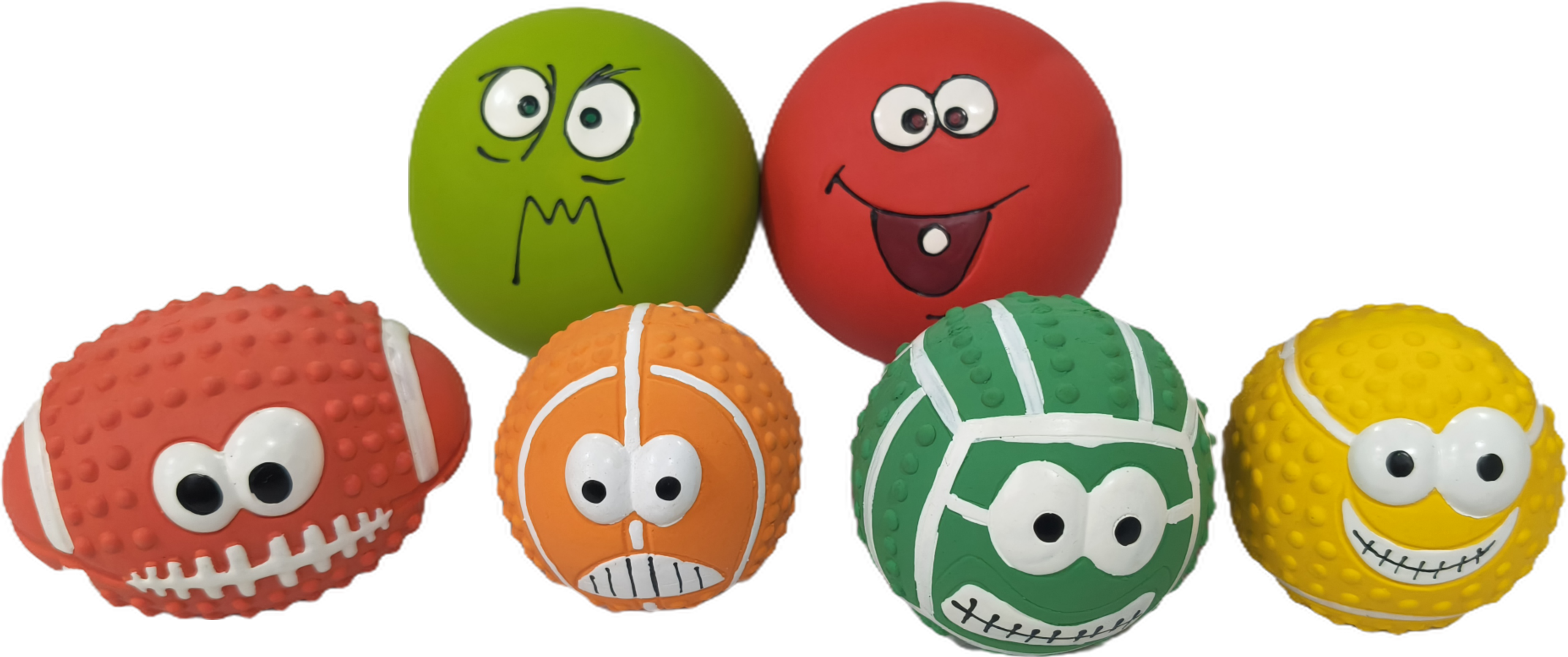 Rubber Chew Ball Dog Toy Squeaky Interactive Bouncy Ball Puppy Pet Toy with Distinct Designs 5pcs/Pack