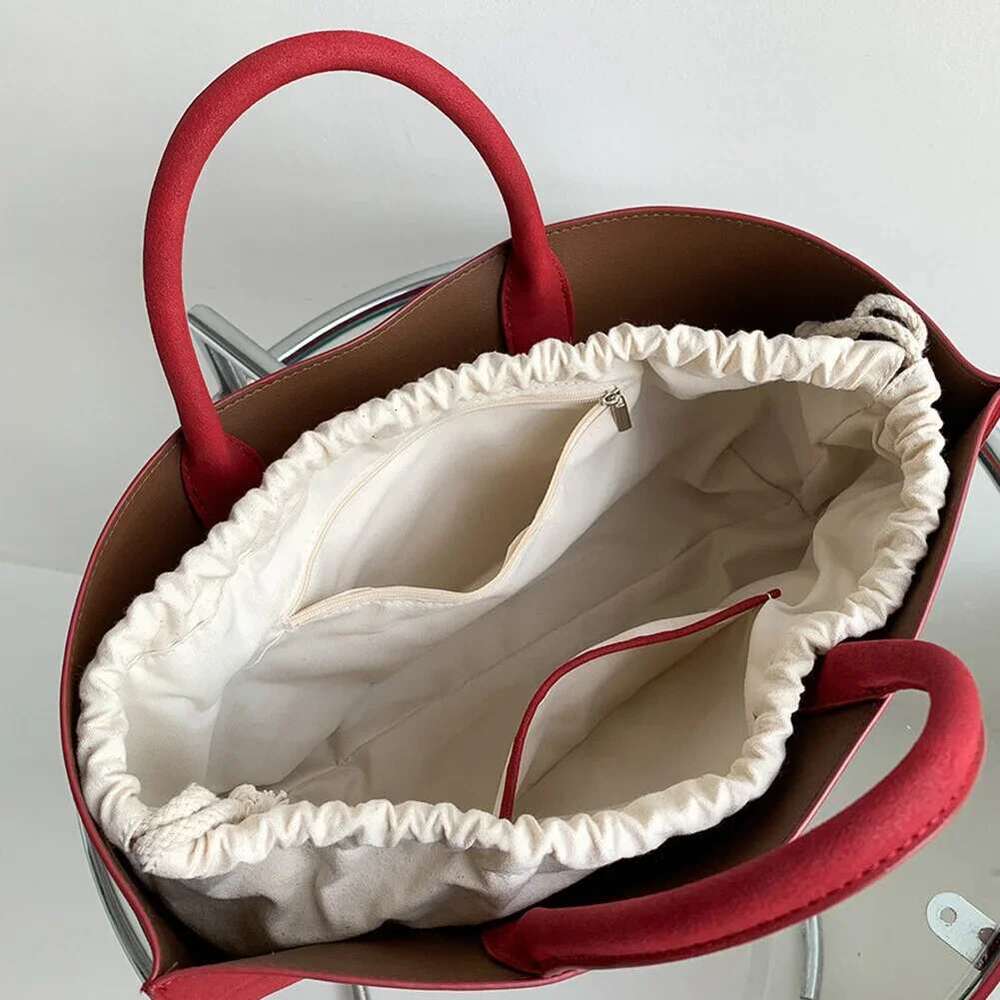Suede Handbag for Women Retro Red Top Handle Vintage Shoulder Bags Female Chic Handbags Purse Ladies Shopping Commuter Bag