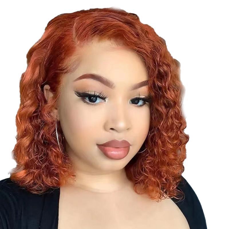 wig Womens short curly mechanism front lace orange partial split small roll wig cover