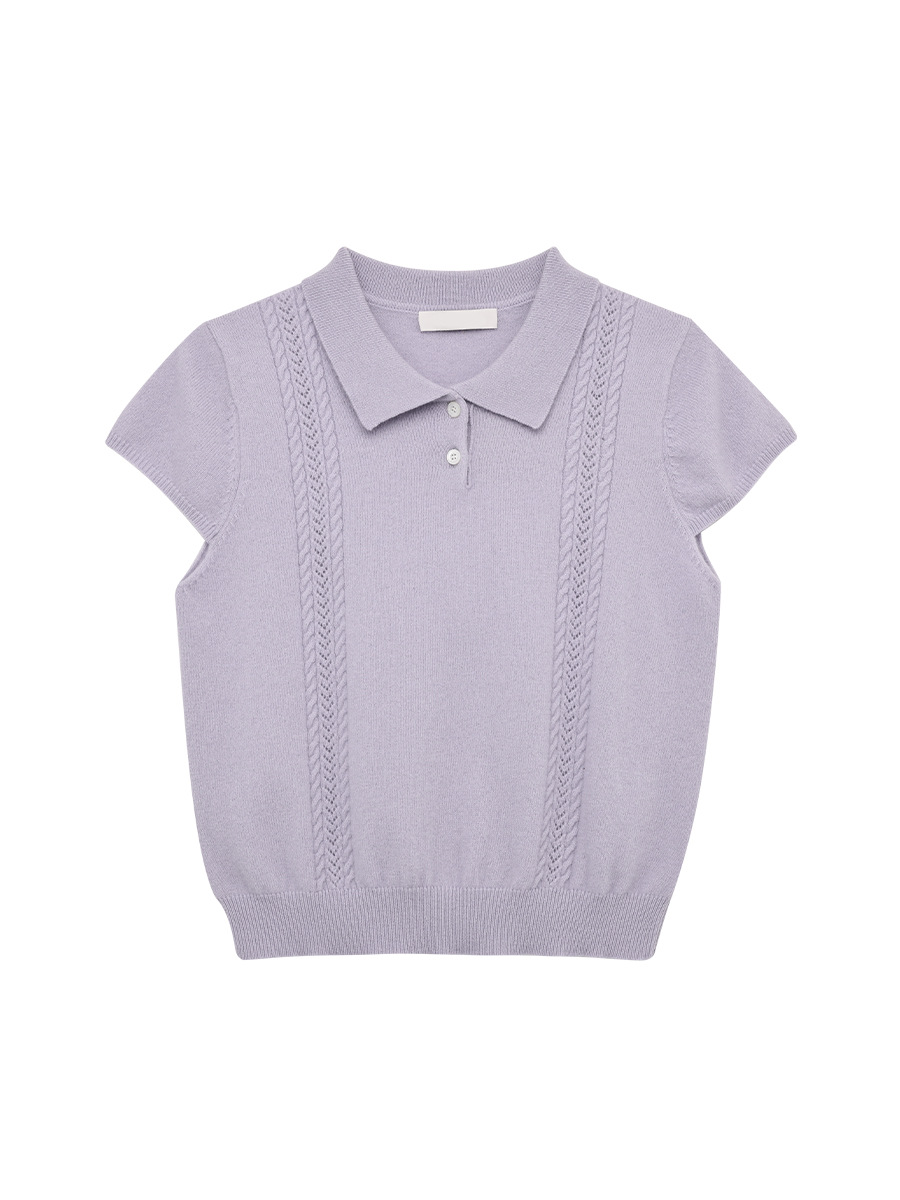 D100 Women's Sweet Knitted Short Sleeve T-shirt Women's Spring and Summer New Small Flying Sleeve Top