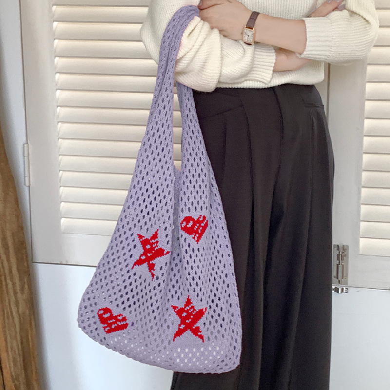 Cross-border European-style single-shoulder bag for women, underarm bag, knitted tote bag, 2024 new model, Korean-style versatile knitted bag
