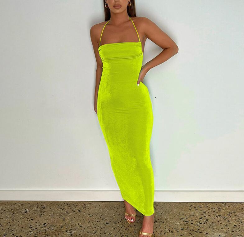 Feng 2024 Summer New Fashionable and Sexy Open Back Lace up Style Long Dress with Bra and Hanging Neck Dress