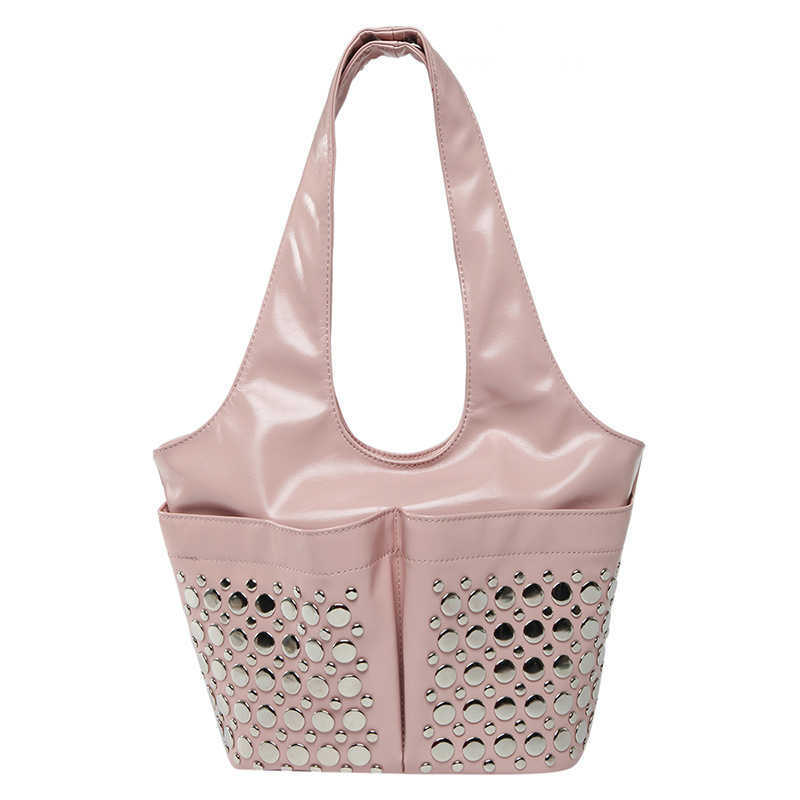 Women's new punk rivet inlaid new frosted bucket bag, stylish women's underarm shoulder bag