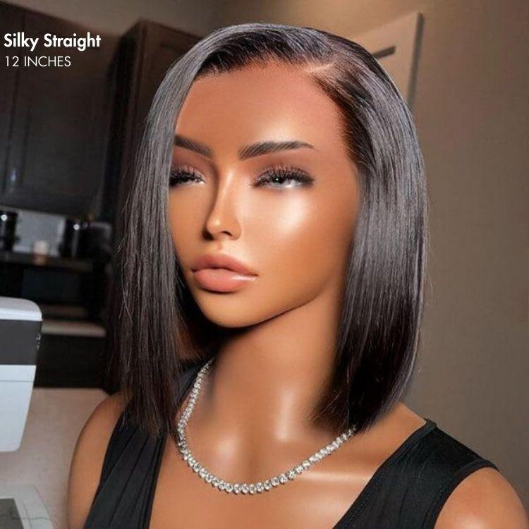 13x4 Human Short Bob Luxurious Transparent HD Temperament Lace Glueless Lace Front Hair Wigs Pixie Cut Lace Frontal Wig Wig Pre Plucked for Women Blac