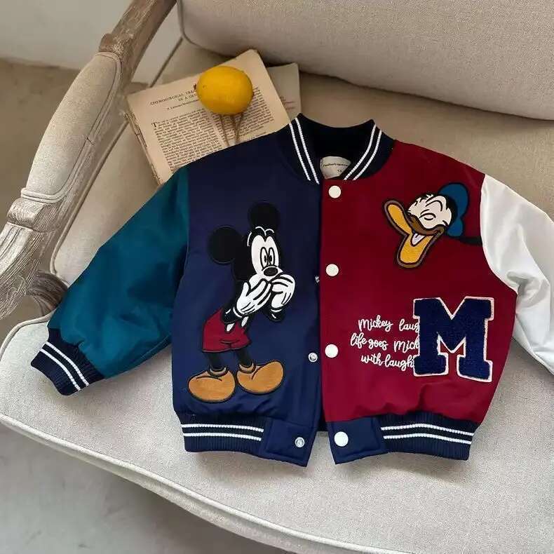 Mouse Children Cartoon Jacket Autumn Winter Kids Boys Girls Quilted Coat Warm Baseball Clothes Toddler Fashion Outerwear