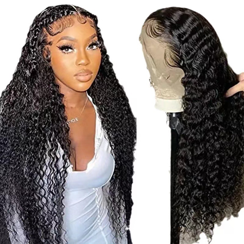 hot Wig selling hand hook 13 * 4 front lace synthetic wig black medium split long curly hair