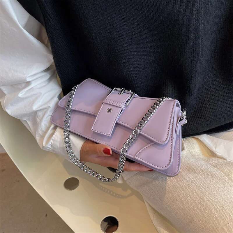 Fashion Solid color Women Chain Shoulder Side Small PU Leather Handbag And Wallet Vintage Brand Lady Flap Crossbody Sling Bag