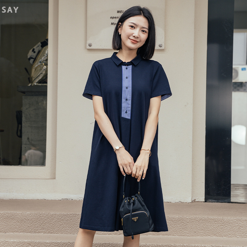 H175 new loose dress for women, large size, polo collar, design, slimming, commuting skirt