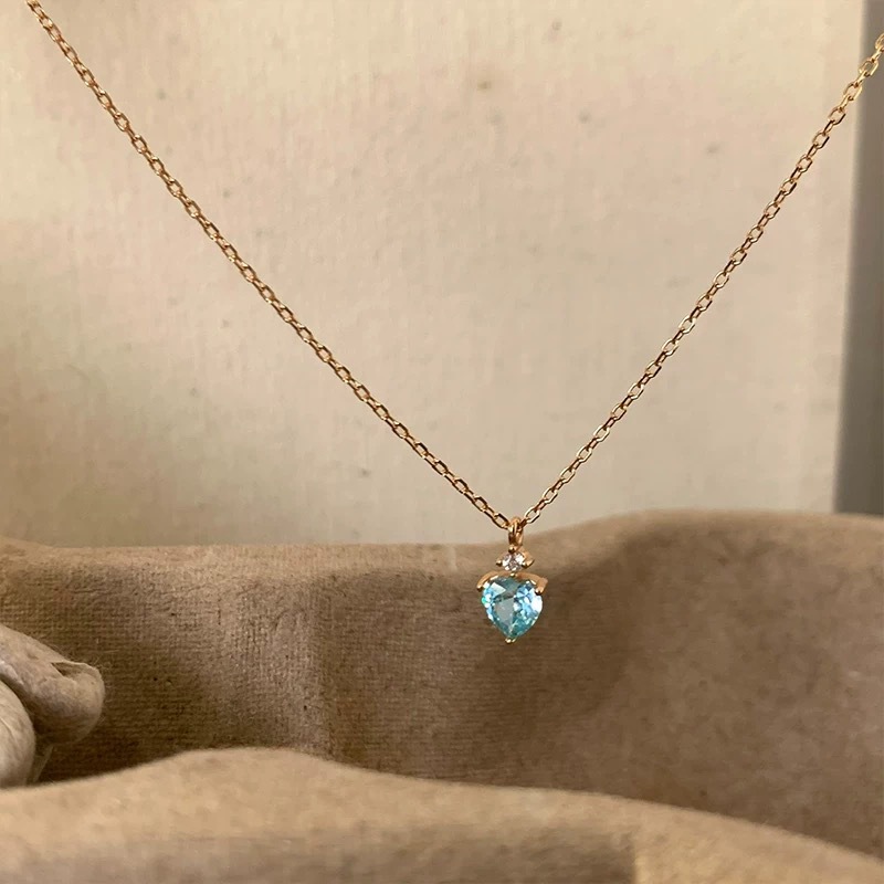 Genuine 100% S925 Sterling Silver Sweet Cute Luxury Jewelry Heart Shape Aquamarine CZ Diamond Gemstones Party Women Wedding Clavicle Neckalce Lover Gi