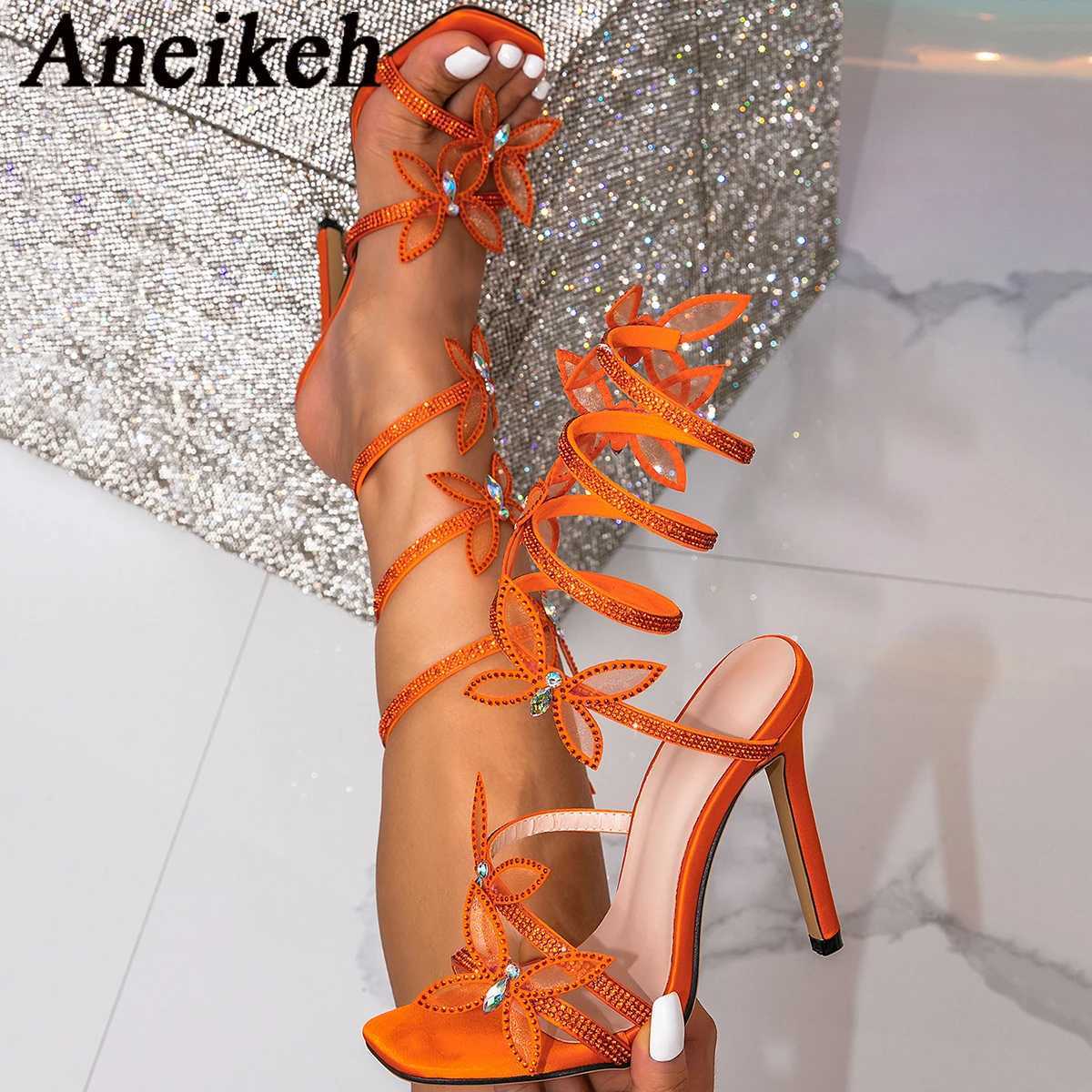 Aneikeh Designer Crystal Butterfly Ankle Strap Gold Sandals Women Wedding Prom Shoes Sexy Square Toe Rhine Heels SandalsXJ250508