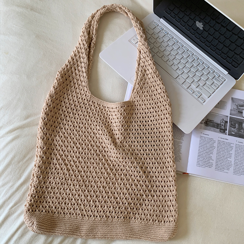 Cross-border Amazon Knitted Bag Yarn Simple Summer Versatile Casual Open Shoulder Bag Women's Large Capacity Knitted Bag
