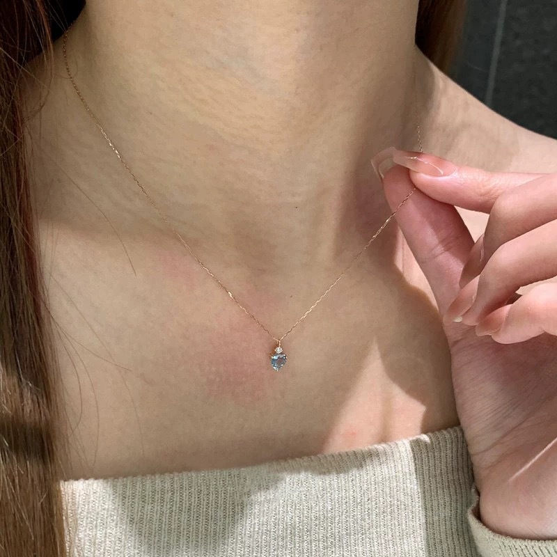 Genuine 100% S925 Sterling Silver Sweet Cute Luxury Jewelry Heart Shape Aquamarine CZ Diamond Gemstones Party Women Wedding Clavicle Neckalce Lover Gi