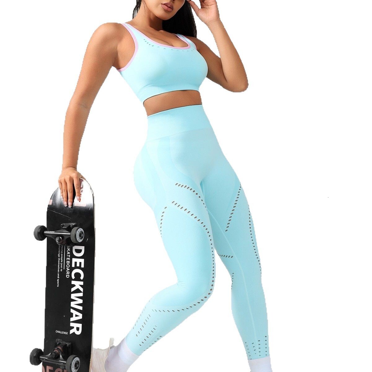 Seamless set, women's sports bra, tight fitting fitness yoga pants, hip lifting leggings, peach buttocks, solid color
