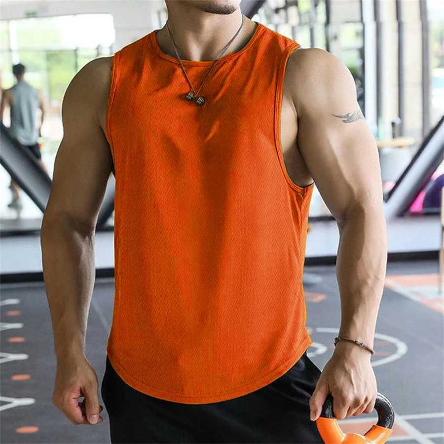 2024 new Men Tank Tops Sleeveless Shirt Polyester Mesh Material Quick Dry Breathable Men Workout Fitness Basketball Top Tee W250508