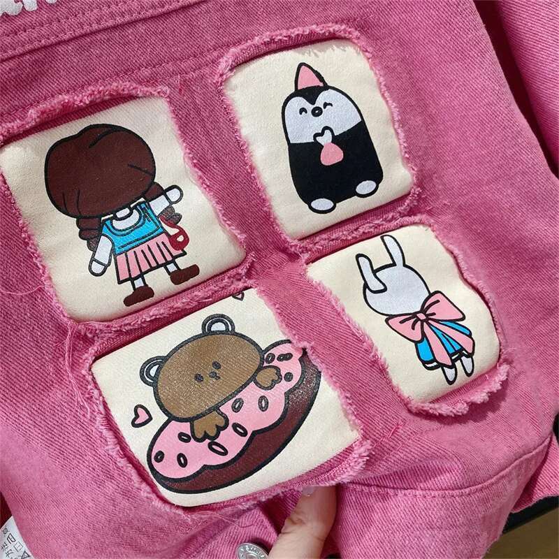 Denim Spring Korean Style Fashion Toddler Kids For Coats Autumn 2 4 6 7 Yrs Children Girls Pink Jacket