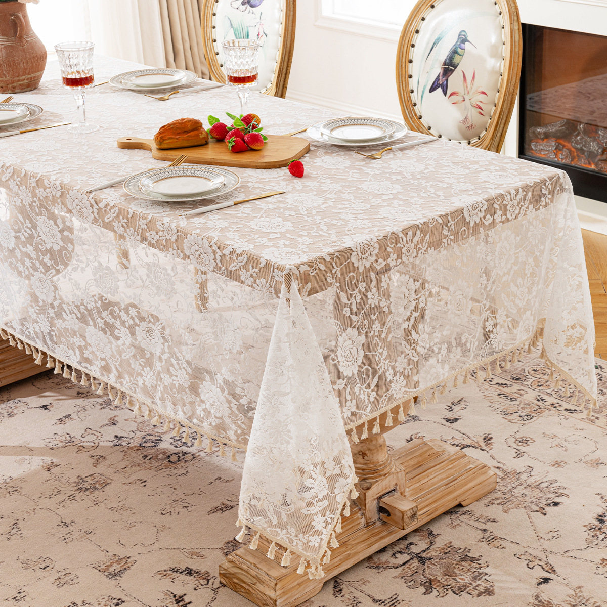 XX0372 French rose lace tablecloth light luxury high-end rectangular tablecloth non-slip coffee table wedding decoration cover cloth