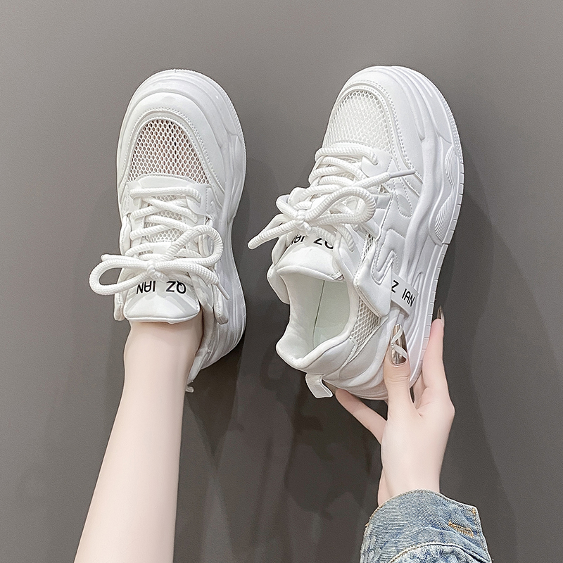 2025 New Summer Casual Shoes Leather Mesh Women's Shoes Thick Bottom Non slip Lightweight Sports Shoes Comfortable outdoor tennis shoes zapatilla