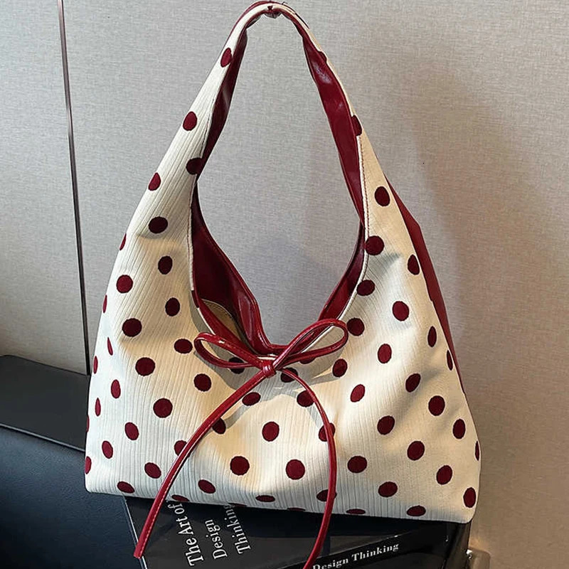Womens Wave Point Shoulder Bag Large Capacity Bow Lace-up Commut Tote Bags Fashion Versatile Splice Color Handbags 250507