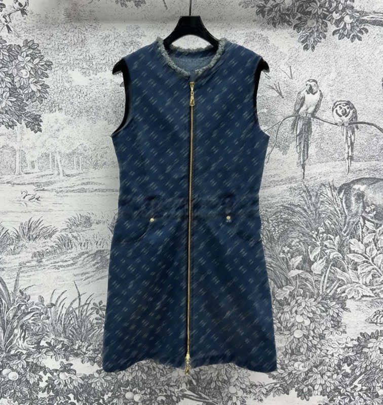 fashion designer dress clothes women sexy Old Flower Denim Vest Dress High quality Zip Pockets mini Vacation Dresses casual Daily Outfit