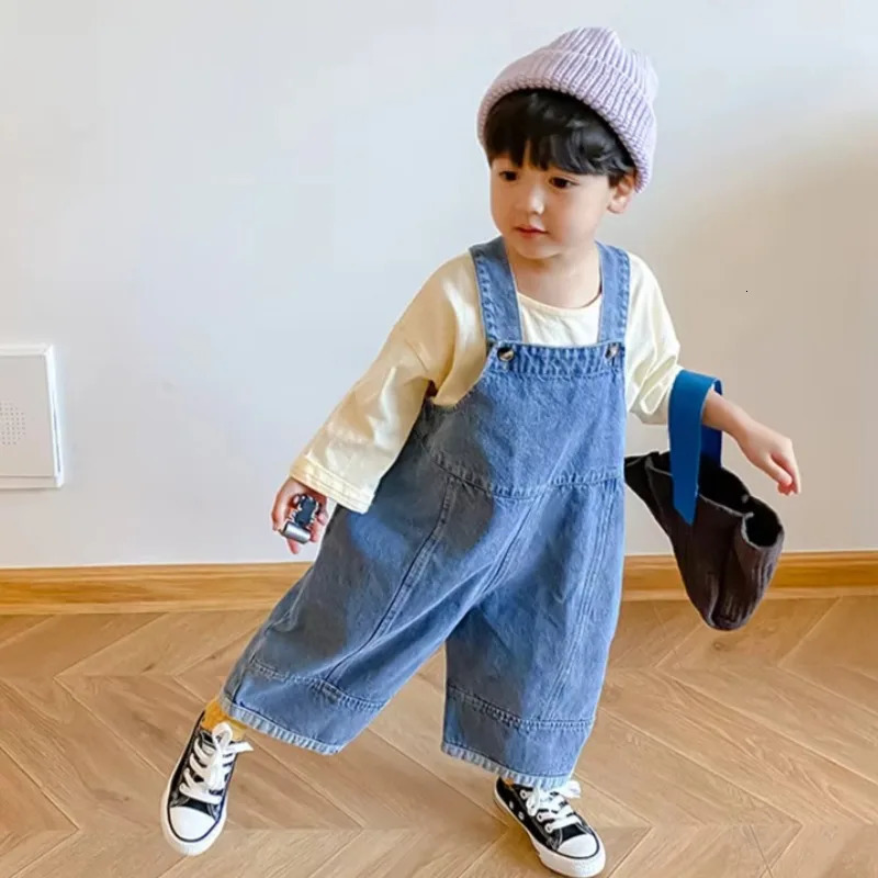 1-8T Childrens Pants Spring Loose Wide Leg Overalls for Boys and Girls Baby Jeans Baby Rompers Kids Denim Trousers Pantsv 250508